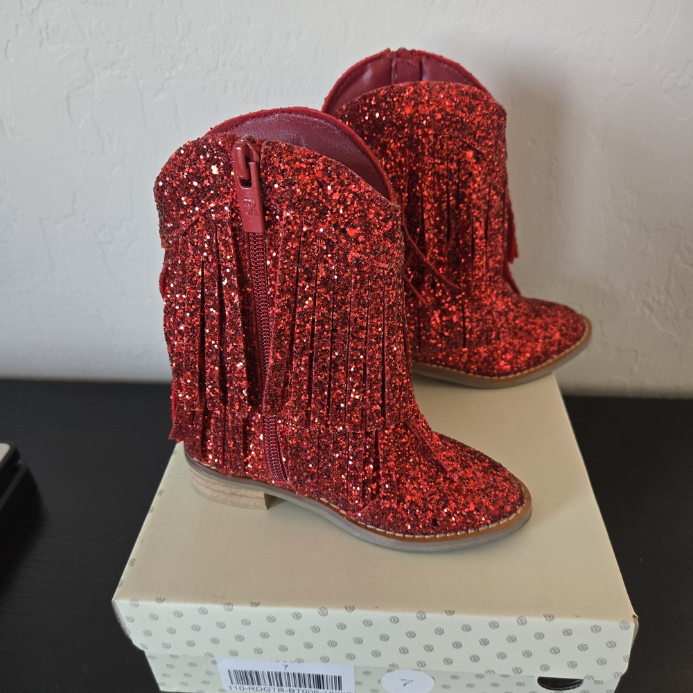 Sparkly Red Glitter Fringe Boots - Picture 7 of 10